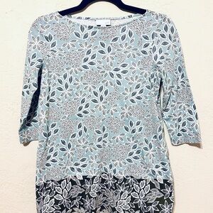 J. Jill Leaf Wearever Border Print 3/4 Long Sleeve Top - Blue and White XS NWOT